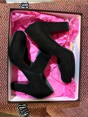 Chie Mihara Black Suede Mary Janes with Side Zip